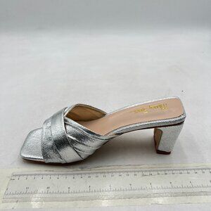 Silver Women Comfy Mid Heel Mules Slip on Clog Sandals Open Toe Dress Slide Shoe